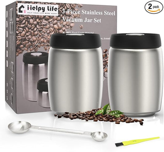 Vacuum Coffee Canister, Coffee Bean Storage with Scoop, Stainless Steel Airtight Food Storage Container, Perfect for Coffee Beans,Grounds,Loose Leaf Tea,2400ml/32OZ(L*2)