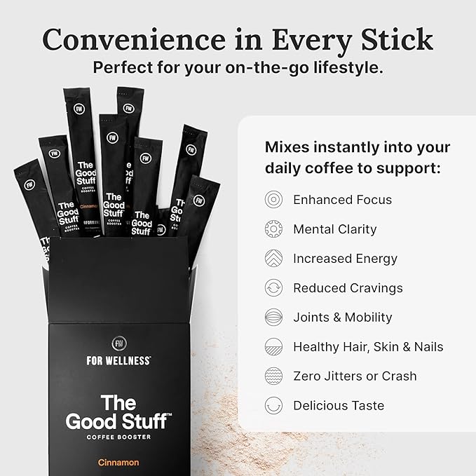 For Wellness The Good Stuff Performance – Coffee Booster | Collagen + MCT Powder Supplement with L-Theanine and Antioxidants for Jitter-Free Energy & Stamina | Non-Dairy, Keto-Friendly, 14 Servings