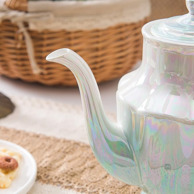 ceramic teapot,Porcelain Tea Pot 37 Oz Teapot with lid for Tea, Milk, Coffee, Flower tea (Green)