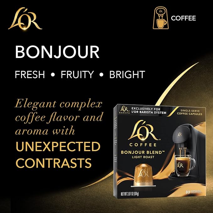 L'OR Coffee Pods, 50 Count Bonjour Light Roast Blend, Single-Serve Aluminum Coffee Capsules Compatible with the L'OR BARISTA System & *Nespresso Original Machines, 50 Count (Pack of 5)