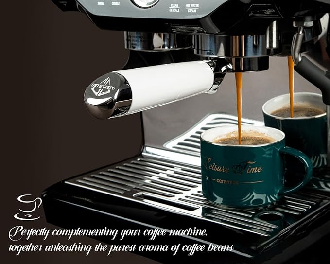 54mm Bottomless Portafilter Set – Includes Precision Filter Basket, Puck Screen & Stand – Compatible with Breville Barista Express, Barista Pro & 54mm Breville Machines, White