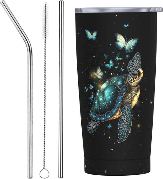 Sea Turtle Tumbler with Lid and Straw 20oz Coffee Tumblers Leakproof Stainless Steel Travel Mug Vacuum Insulated Cup for Iced and Hot