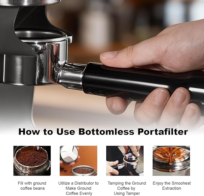 54mm Bottomless Portafilter for Breville Barista Express 18g Filter Basket Fit Breville 54mm Espresso Machines (BES870XL 880BSS 878BSS 840XL 500BSS 450BSS Duo Temp Pro) Black Portafilter