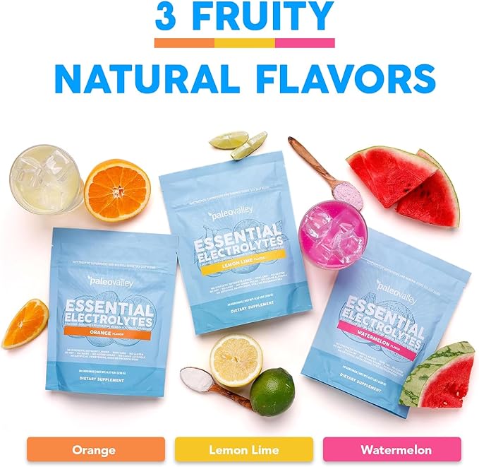 Paleovalley Essential Electrolytes Powder - Full Spectrum Lemon Lime Electrolyte Powder for Hydration, Energy and Muscle Recovery - No Sugar Added - 30 Servings