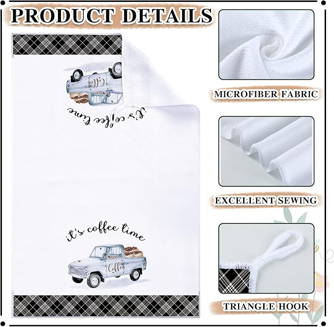Ferraycle 4 Pieces Kitchen Dish Cloths Coffee Kitchen Hand Towels Absorbent Tea Towels 24 x 16 Inches, Cafe Lover Gift Bar Decorative Dish Cloths Rags, for Farmhouse(Mainly Black,Truck Style)