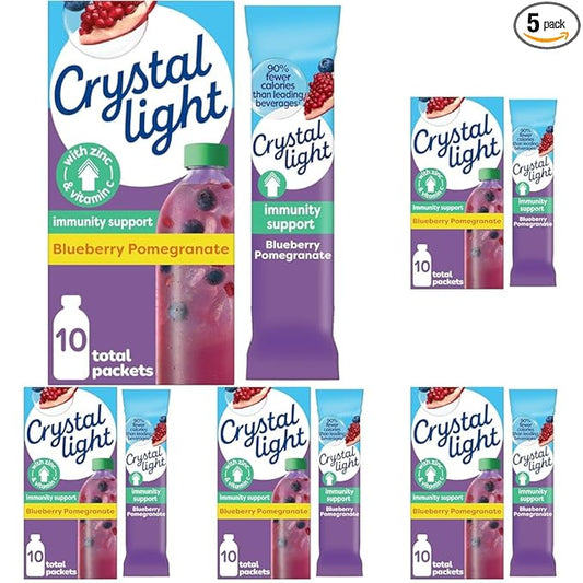 Crystal Light Pure Immunity Blueberry Pomegranate Drink Mix, 10 ct On-the-Go Packets (Pack of 5)