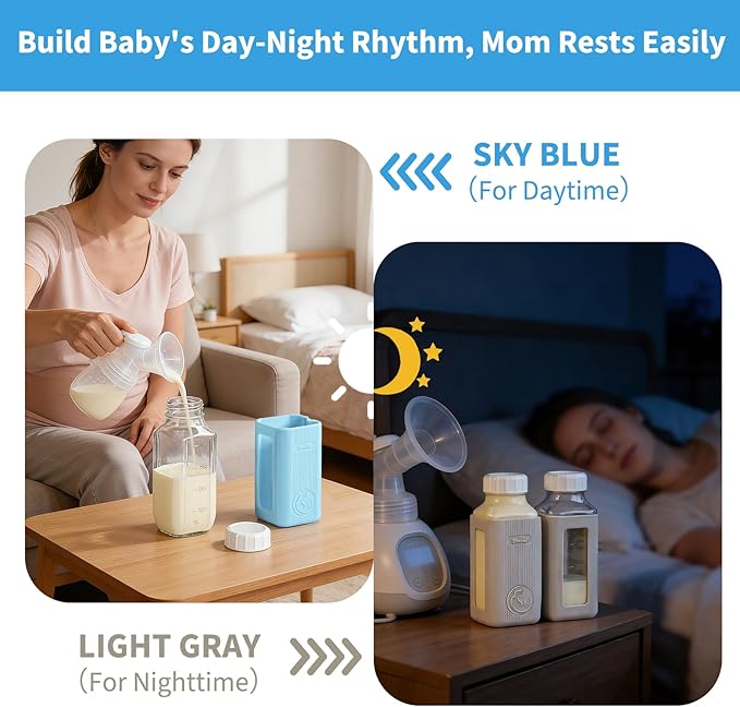 Syntic 1 Pack 16 Oz Glass Milk Storage Bottle with Airtight Lid & Pour Spouts, Milk Storage Containers for Fridge with Clear Scales - Milk Collection Bottles with Gray Protective Case