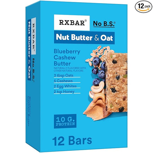 RXBAR Nut Butter and Oat Protein Bars, Protein Snacks, Snack Bars, Blueberry Cashew Butter, 23.2oz Box (12 Count)
