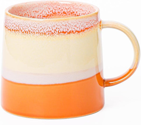 Mkour 20oz Large Ceramic Coffee Mugs, Handmade Cup, Big Tea Cups with Large Handle for Office and Home, Microwave and Dishwasher Safe (Orange)