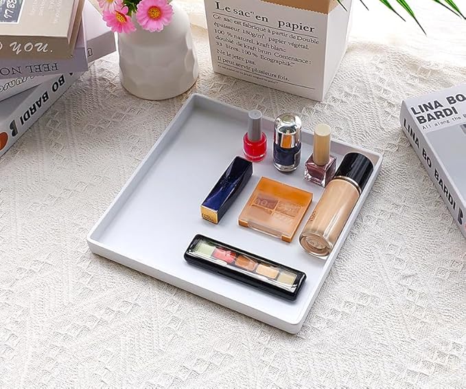 Small Square Tray (9 inch) 3 Pack, Durable White Tray for Desserts & Organization, Lightweight for Coffee, Drinks, Party, Seasoning, Perfume and Display.