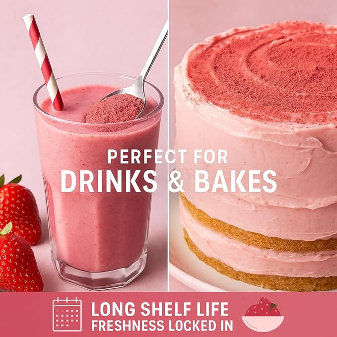 Confect Strawberry Powder | Pure & Natural Fruit Powder for Smoothies, Baking, Beverages, Juices & DIY Recipes | Vegan, Gluten-Free, No Added Sugar – 1 LB