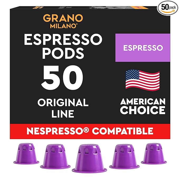 Grano Milano - 50 Espresso Pods Compatible with Nespresso Original line, Medium Roast - Intensity 9/12, Coffee Capsules Made in Italy Espresso Coffee