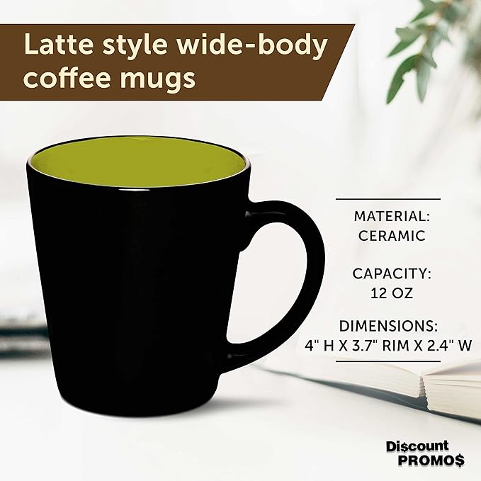 DISCOUNT PROMOS Ceramic Coffee Latte Mugs 12 oz. Set of 10, Bulk Pack - Perfect for Coffee, Tea, Espresso, Hot Cocoa, Other Beverages - Lime Green