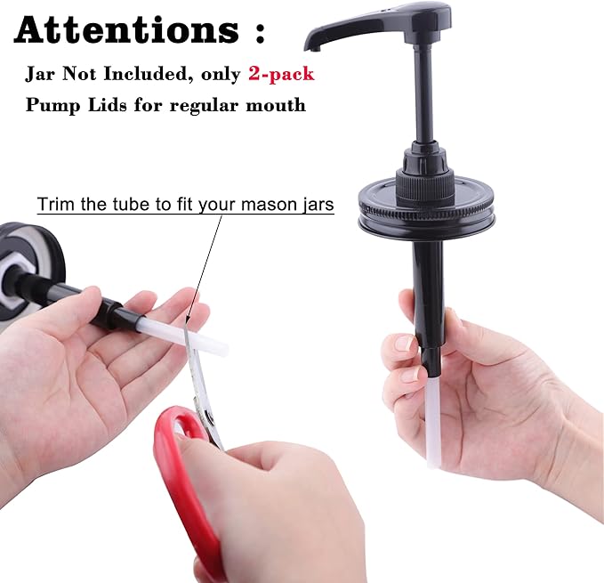 Mason Jar Syrup & Sauce Dispenser Pump Lids for Regular Mouth (2 Pack), Coffee Syrup Dispenser Pump Airtight & Leak-Proof Kitchen Food Grade (Jar Not Included)