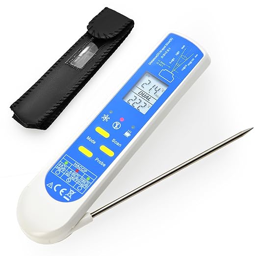 AMTAST Instant Read Thermometer Waterproof Digital Meat Thermometer for Food with Bright LCD Screen 2 in 1 Infrared Thermograph with Meat Probe for BBQ Grilling Cooking Baking Kitchen (Model AMT206)