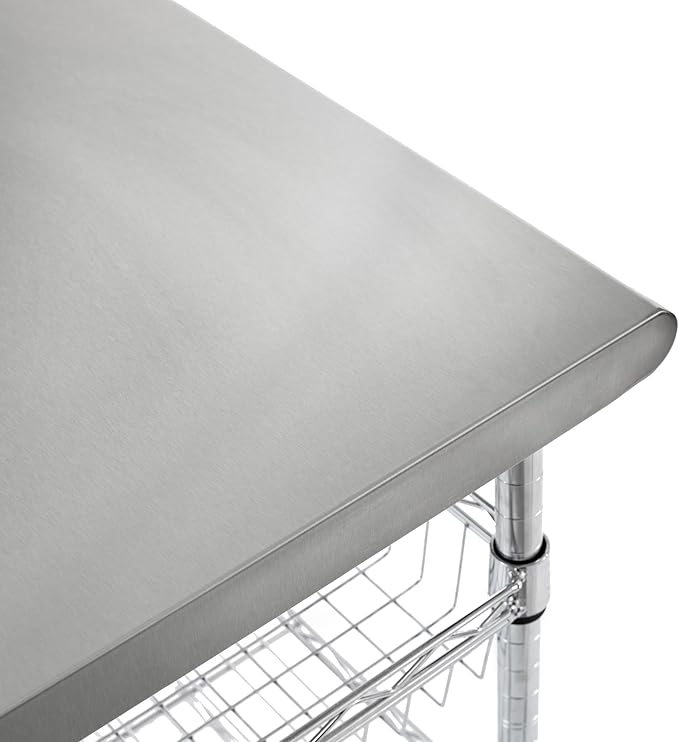 Seville Classics Commercial Work Table Island Utility Cart Prep Station, for Restaurant, Kitchen, Warehouse, Garage, Hotel, Home, Stainless-Steel Top NSF , 30" W x 20" D