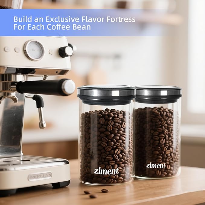 Automatic Vacuum Coffee Canister, 1.6L Airtight Glass Food Storage Container for Coffee Beans, Ground Coffee, Sugar, Tea, Cereal, Home Kitchen Food Storage, Gifts, Bar Accessories, 17OZ