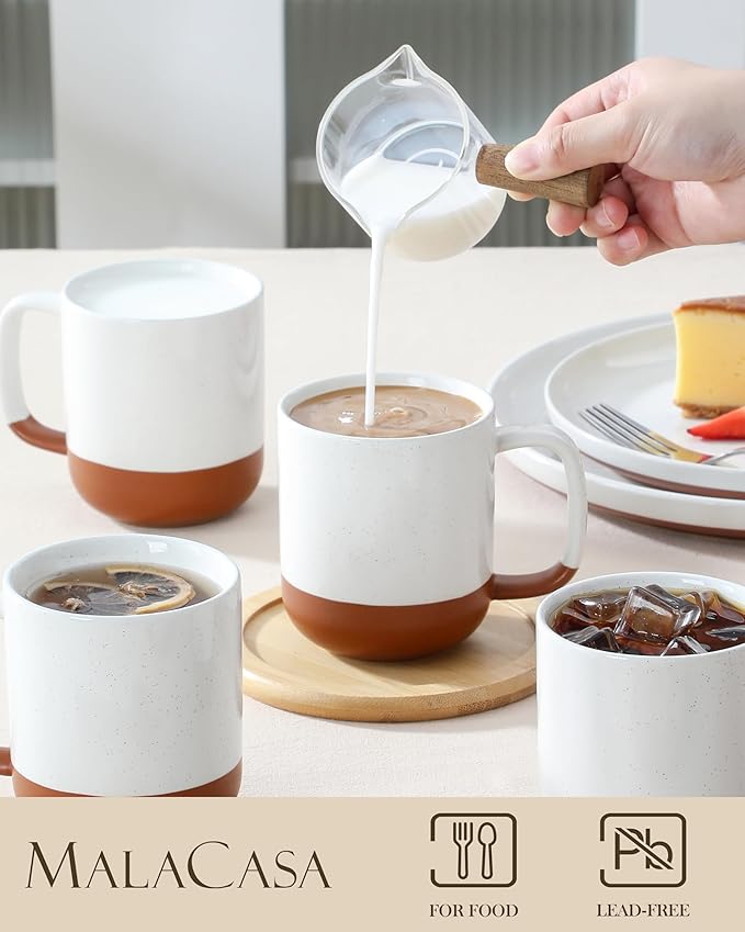 MALACASA Ceramic Coffee Mugs Set of 4, 11oz Coffee Cups, Modern Farmhouse Mugs for Coffee, Latte, Tea, Hot Chocolate, Cappuccino, Milk, Microwave & Dishwasher Safe, Khaki White, Series TARA