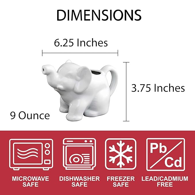 HIC Kitchen Elephant Creamer With Handle, Fine Porcelain, 9-Ounce, For Serving Milk, Cream, Syrup, Dressings, And Sauces