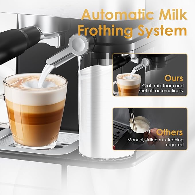 Geek Chef Espresso Machine with Automatic Milk Frother, 20 Bar Coffee & Espresso Maker, Cappuccino/Latte/Iced Coffee Machine, TouchScreen, ESE POD, Instant Heating for Home Barista