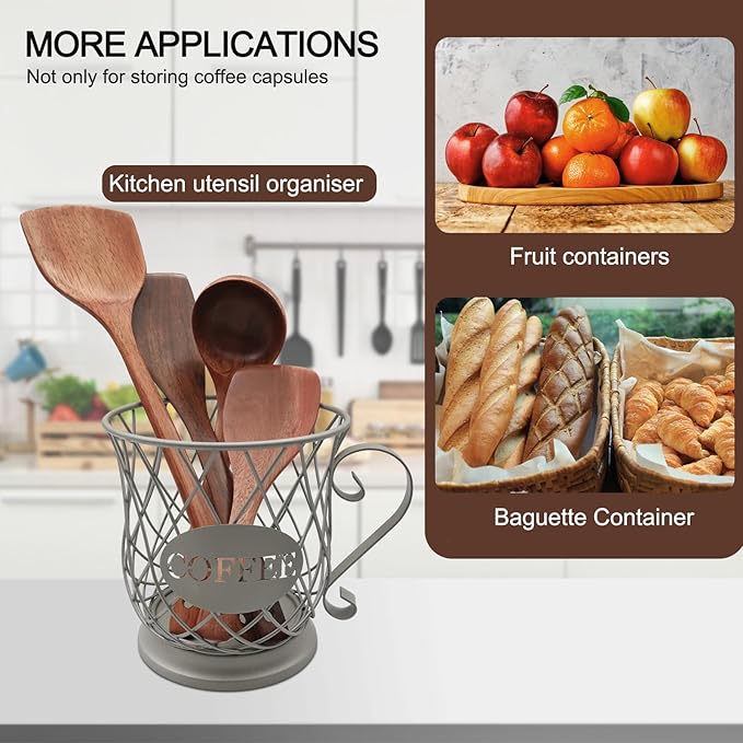 Coffee Pod Storage Basket, Capsule Holder for 35 K Cup Organizer, Bar Countertop Decor - Silver