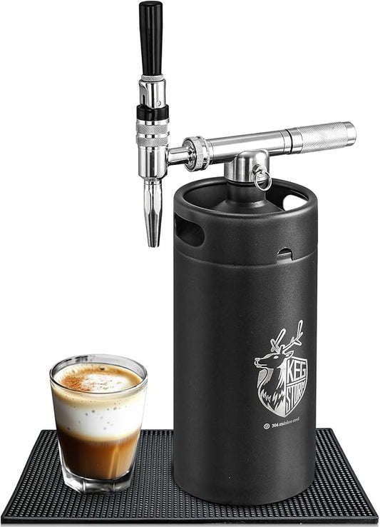 Stainless Steel 128 oz （3.8L）Nitro Cold Brew Coffee Maker - Portable Mini Keg System - with Stout Creamer Faucet Large Home Keg - Collapsible Funnel & Drip Mat