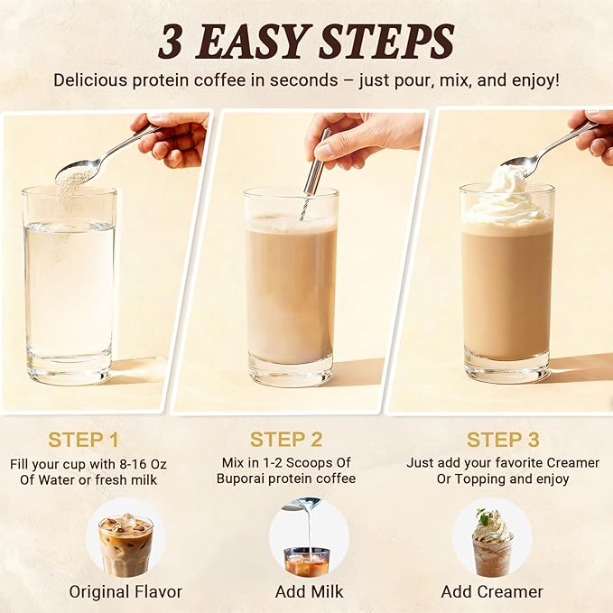 Protein Coffee Powder - Caramel Protein Iced Coffee, 0g Sugar, Keto Friendly, 80 mg Caffeine Per Serving - 20 Servings