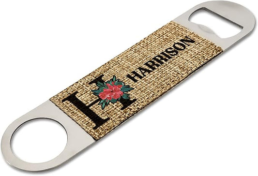 Smile Art Design Family Monogram Custom Bottle Opener Burlap Material Family Name Personalized Prints Personalized Gifts House Warming Wedding Gift Living Room Rustic Decor Style6