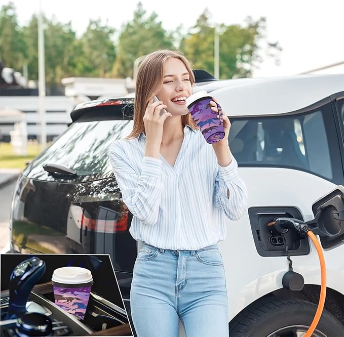 Reusable Iced Coffee Sleeve with Handle, Purple Horses Neoprene Cup Sleeve Colorful Horse Art Insulator Cup Holder for Cold Drinks Beverages 30oz - 32oz