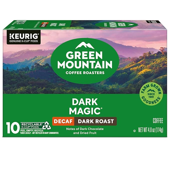 Green Mountain Coffee Dark Magic Decaf, Keurig Single Serve K-Cup Pods, Dark Roast Coffee, 60 Count, (6 Packs of 10)