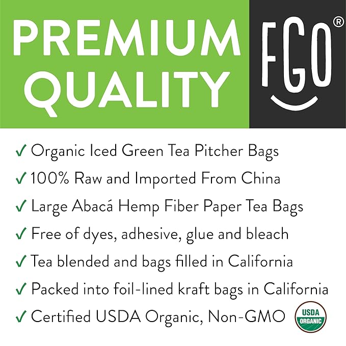 FGO Organic Green Iced Tea, 36 Eco-Conscious Pitcher Sized Tea Bags, Packaging May Vary (Pack of 1)