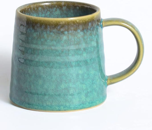 Large Ceramic Coffee Mug, Handmade Pottery Mugs, Tea Cups with Big Handle for Office and Home, 15.5 oz, Dishwasher and Microwave Safe (Crystal Green)