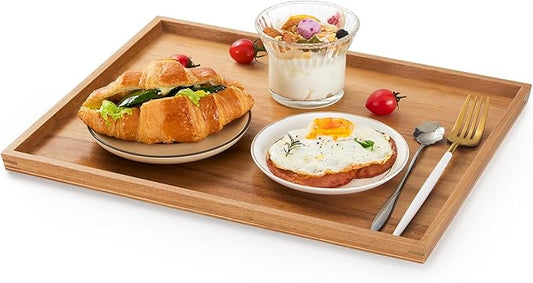 SimpleArt Acacia Wood Serving Tray: Rectangular Wooden Tray for Coffee Table,Large Serving Trays Platter for Breakfast in Bed, Dinner,Tray for Living Room Bedroom Entryway and Kitchen