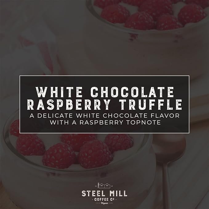 Steel Mill Coffee Co. White Chocolate Raspberry Truffle Whole Bean Coffee - 12 oz, Medium Roast, 100% Arabica, Vegan, Gluten-Free, Sugar-Free