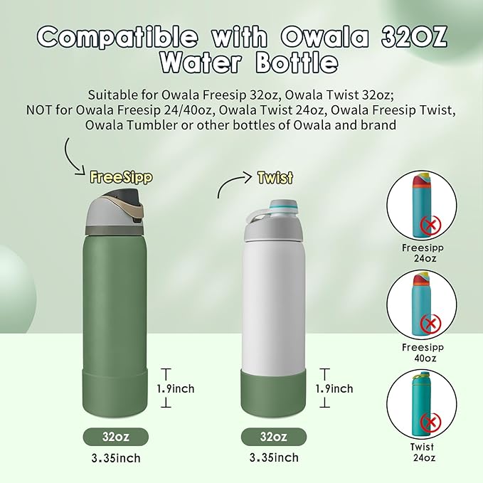 2PCS Silicone Water Bottle Boot, Compatible with Owala 24oz 32oz 40oz, Protective Anti-Scratch & Anti-Dent No Noise Sleeve Cover for FreeSip/Twist/Flip Water Bottles (Green House, 32oz)