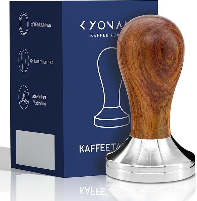 KYONANO Espresso Coffee Tamper 51mm - Espresso Press Tamper- Espresso Hand Tamper with Stainless Steel Base and Scented Rosewood Handle - Compatible with 51mm Delonghi Bottomless Portafilter