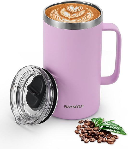 Insulated Coffee Mug 24 oz, Double Wall Stainless Steel Coffee Mug with Lids, Leak-Proof & Detachable Slider Lid for Thorough Clean, Keeps Coffee Cold for 9 Hrs, Suitable for Camp Home Office