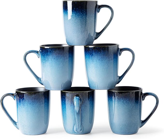 MONITO 14 OZ Coffee Mugs Set of 6, Modern Large Ceramic Coffee Mugs Set with handle for Tea/Latte/Milk/Cocoa, Funny Tea Cups for Office and Home, Engagement Gifts…
