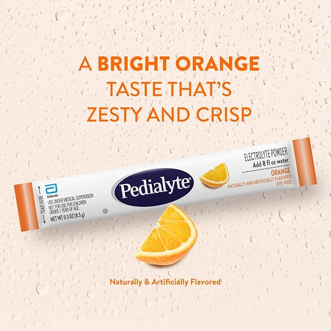 Pedialyte Electrolyte Powder, Hydration Drink for Kids & Adults, Orange, 100 Powder Packets