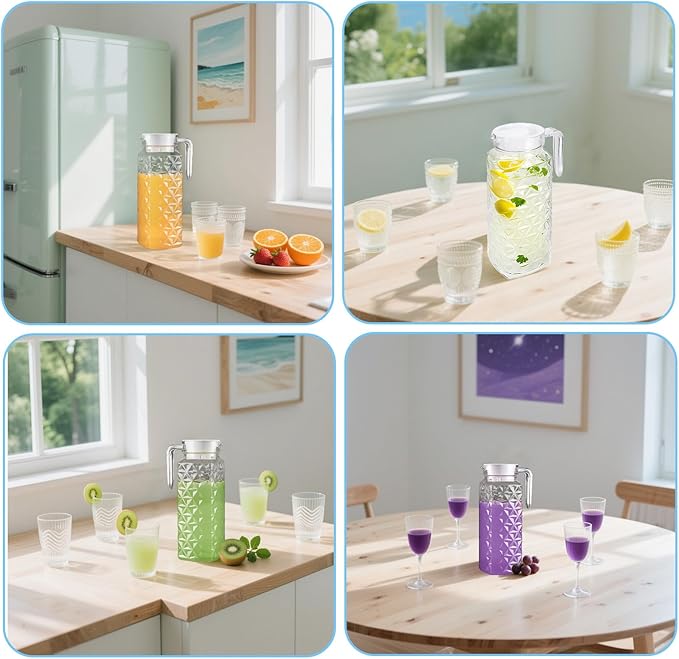 1 Pack 1.1L Plastic Jugs with Lid and Handle, Acrylic Juice Jug, Transparent Fridge Water Pitcher, Unbreakable, Easy to Clearn Water Jug for Iced Tea, Lemonade, Cold or Hot
