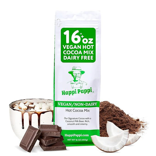 Happi Pappi - Vegan Hot Cocoa Mix, Coconut Milk Base Rich and Smooth Chocolate Powder for Drinks & Baking, Indulgent Cacao Treats for Cozy Nights and Warm Beverages, 16 oz Bag