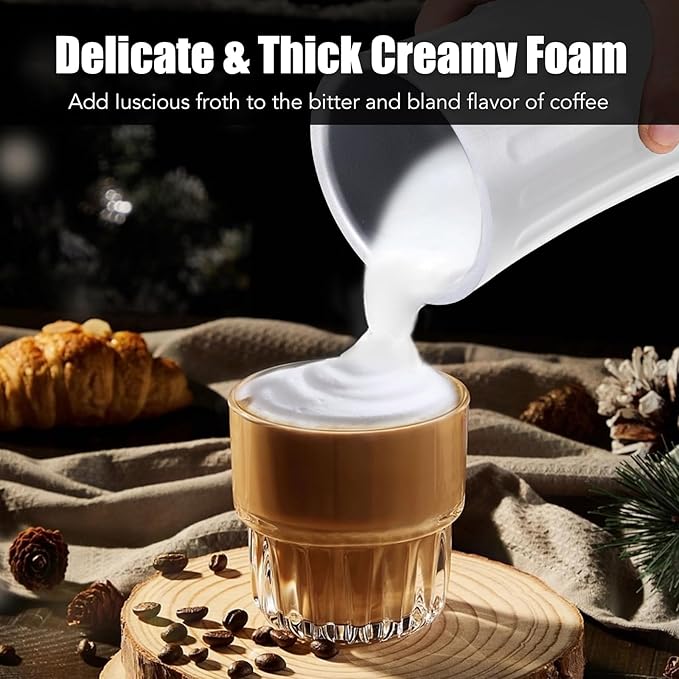Milk Frother, Upgraded 4-in-1 Milk Frother and Steamer, Hot and Cold Foam Maker and Milk Warmer with Temperature Control & Auto Shut-Off, Frother for Coffee, Latte, Cappuccino, Matcha(Pearl)