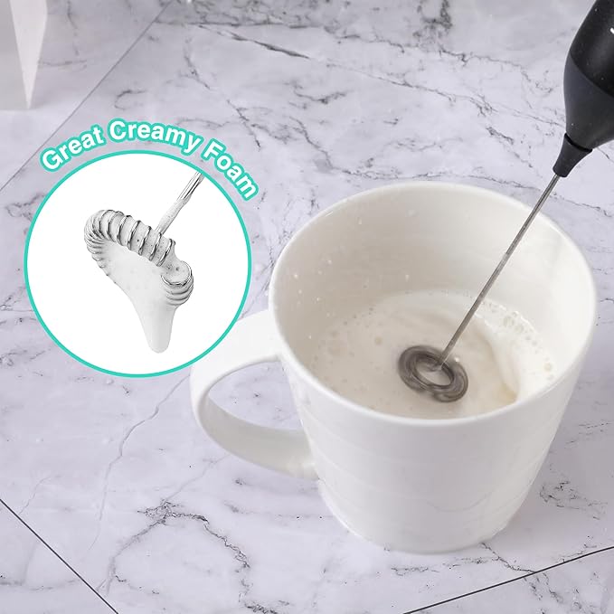 HAUSHOF Powerful Rechargeable Milk Frother Wand, Handheld Electric Foam Maker, Drink Mixer with Detachable Stainless Steel Whisk for Coffee Latte, Cappuccino, Matcha, No Stand, Black