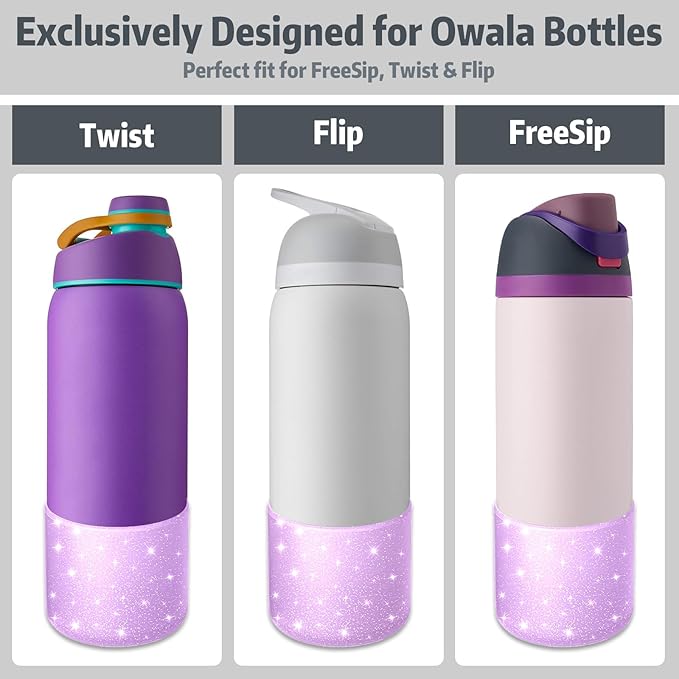 Silicone Boot for Owala 40oz Water Bottle – Anti-Slip Protective Cover, Bottle Boot, Base Cover Compatible with FreeSip, Sleeve for Stainless Steel Tumblers (Glitter Purple, 40OZ)