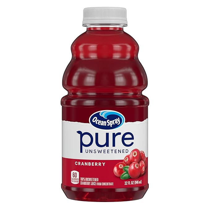 Ocean Spray® Pure Unsweetened Cranberry, 100% Cranberry Juice From Concentrate, 32 Fl Oz Bottle (Pack of 8)