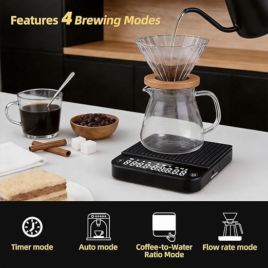 ShanSon Mini Coffee Scale with Timer,0.1g High Precision Espresso Scale,2kg/0.1g Digital Kitchen Scale with Flow Rate,USB-C Rechargeable,Waterproof Surface,Auto Timer for Pour Over & Espresso,Black