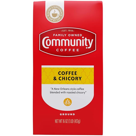 Community Coffee Coffee and Chicory Blend 16 Ounce, Medium Dark Roast Ground Coffee, Vacuum Packed 16 Ounce Bag (Pack of 1)