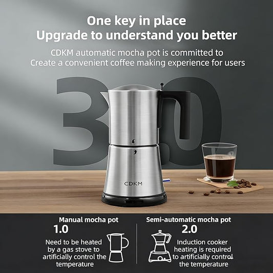 Fully automatic mocha coffee pot,moka pot stainless steel,One-touch Electric Coffee Maker,3-6 Cups 350ml espresso machine, Anti-scalding, Automatic power-off,Gift Idea,Safety