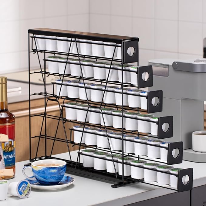 FlagShip 6-Tier Coffee Pod Holder for K Cup - 48 Capsule Max Capacity Metal Rack, Ultra-Efficient Corner Storage Space Saving Design
