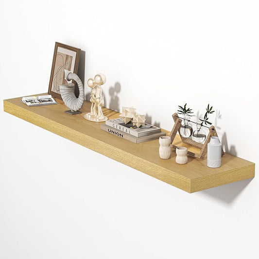 Floating Shelves for Wall, 48" W x 9.3" D x 1.5" H, Wooden Wall Mounted Display Shelves with Invisible Brackets for Living Room, Bedroom, Bathroom, Kitchen Decor and Storage, Set of 1, Oak